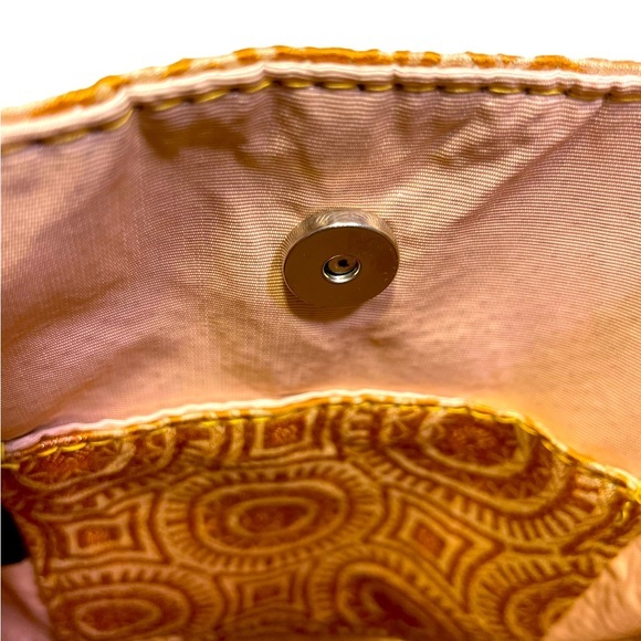 Vintage DAS Mini Handbag Beaded Double Handles Medallion Orange Cream Damask Y2K - Picture 5 of 9